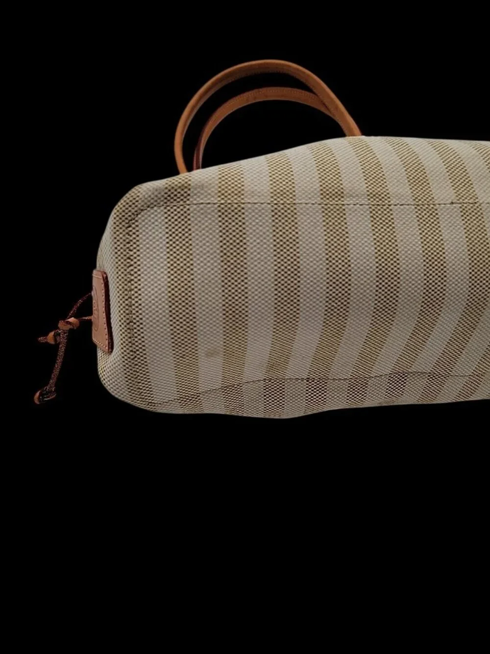 Vintage Dooney And Bourke Striped Tassel Tote Bag Leather Trip Beige & Creme - Picture 9 of 16